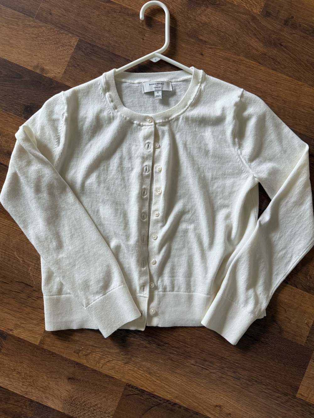 Banana Republic Women's Cream Button-Up Crewneck Cardigan